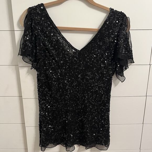 Vintage Adrianna Papell Sequin Top Black Size L - Picture 6 of 15